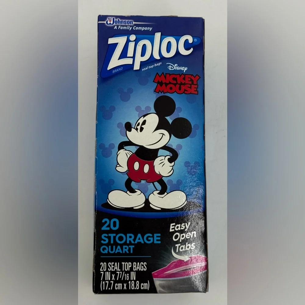 Ziploc Easy Bags Disney Storage Mickey Mouse  Quart Limited Collection New 20 Ct